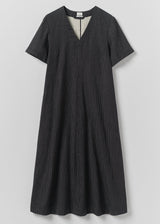 TOAST - Fine Stripe Crinkled Cotton V-Neck Dress