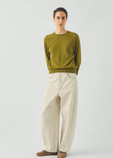 TOAST - Fine Wool Cotton Half Sleeve Sweater - Bright Olive