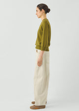 TOAST - Fine Wool Cotton Half Sleeve Sweater - Bright Olive