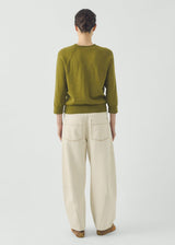 TOAST - Fine Wool Cotton Half Sleeve Sweater - Bright Olive