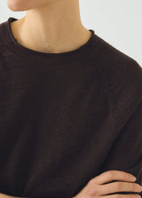 TOAST - Fine Wool Cotton Half Sleeve Sweater - Dark Chocolate