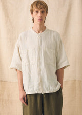 TOAST - Garment Dyed Linen Grandad Collar Shirt
