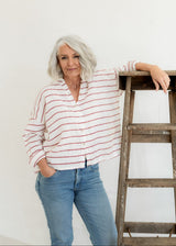 Meg By Design - Hamilton Linen Shirt - Red Nautical Stripe