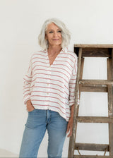 Meg By Design - Hamilton Linen Shirt - Red Nautical Stripe