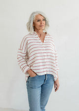 Meg By Design - Hamilton Linen Shirt - Red Nautical Stripe