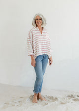 Meg By Design - Hamilton Linen Shirt - Red Nautical Stripe